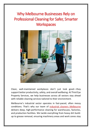 Why Melbourne Businesses Rely on Professional Cleaning for Safer Smarter Workspaces