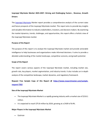 Isopropyl Myristate Market trends 2037