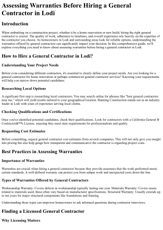 Assessing Warranties Before Hiring a General Contractor in Lodi