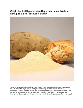 Weight Control Hypertension Superfood Your Guide to Managing Blood Pressure Naturally