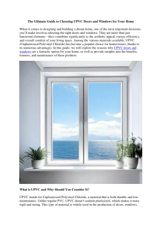 The Ultimate Guide to Choosing UPVC Doors and Windows for Your Home