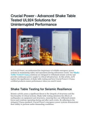 Crucial Power: Shake Table Tested UL924 Emergency Lighting Inverters