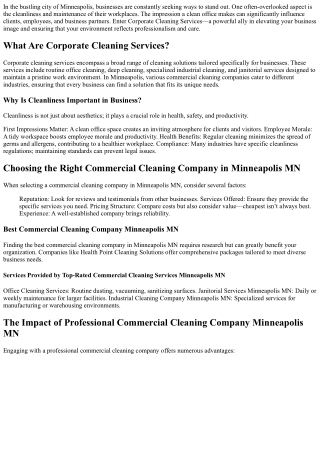 Corporate Cleaning Services: Elevate Your Business Image in Minneapolis
