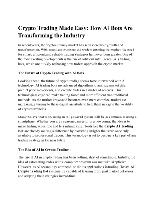 Crypto Trading Made Easy: How AI Bots Are Transforming the Industry