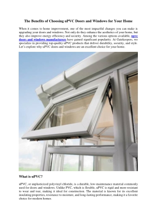 The Benefits of Choosing uPVC Doors and Windows for Your Home