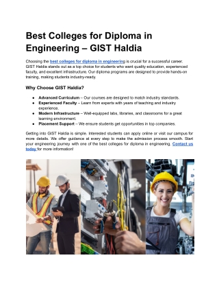 Best Colleges for Diploma in Engineering – GIST Haldia