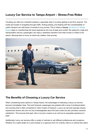 Luxury Car Service to Tampa Airport Stress-Free Rides