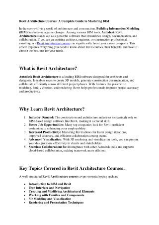 Advanced Revit Architecture Course: Smart Building Design with BIM