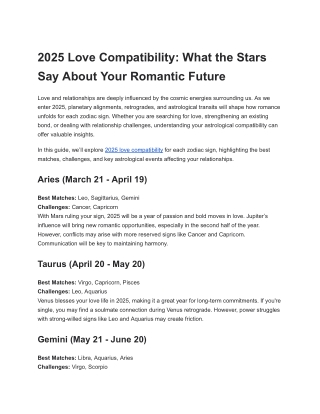 2025 Love Compatibility: What the Stars Say About Your Romantic Future