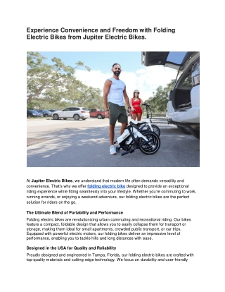 Experience Convenience and Freedom with Folding Electric Bikes from Jupiter Electric Bikes