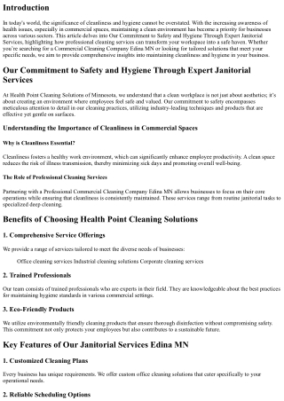 Our Commitment to Safety and Hygiene Through Expert Janitorial Services