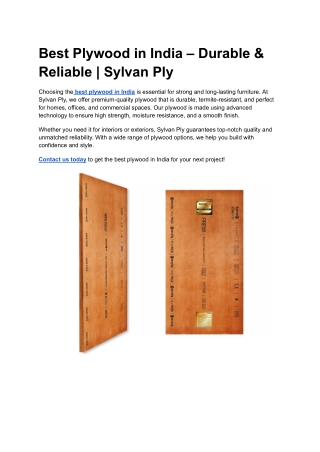 Best Plywood in India – Durable & Reliable _ Sylvan Ply
