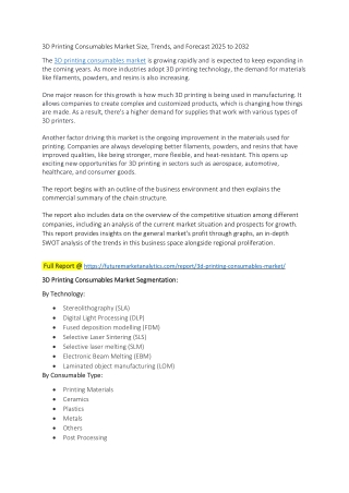 Global 3D Printing Consumables Market Analysis & Competitive Landscape