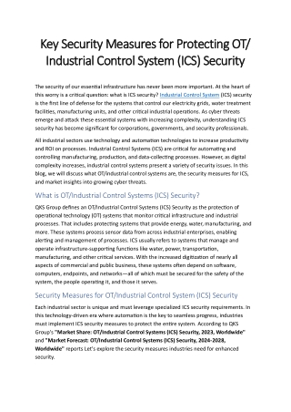 Key Security Measures for Protecting OT Industrial Control System Security