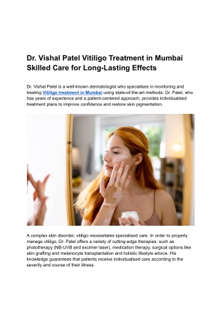 Dr. Vishal Patel Vitiligo Treatment in Mumbai Skilled Care for Long-Lasting Effects