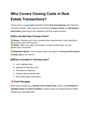 Who Covers Closing Costs in Real Estate Transactions?