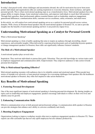 Motivational Speaking as a Catalyst for Personal Growth