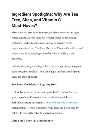 Ingredient Spotlights Why Tea Tree Shea and Vitamin C Matter