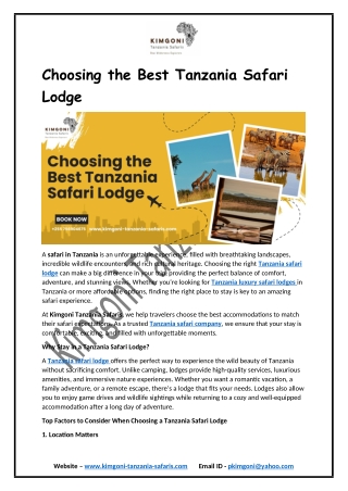 Choosing the Best Tanzania Safari Lodge