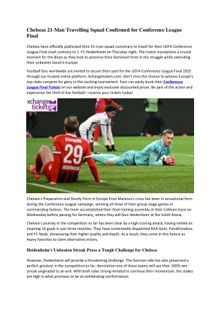 Chelseas 21-Man Travelling Squad Confirmed for Conference League Final