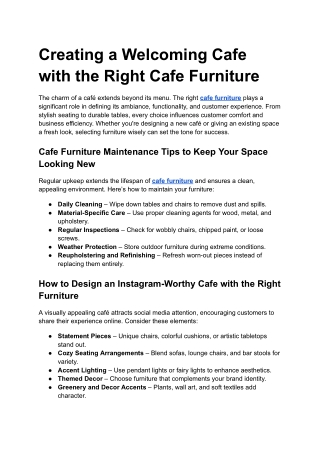 Creating a Welcoming Cafe with the Right Cafe Furniture