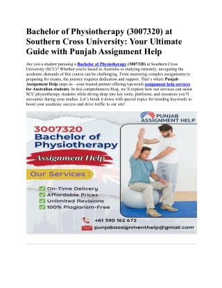 Bachelor of Physiotherapy (3007320) at Southern Cross University Assignment Help