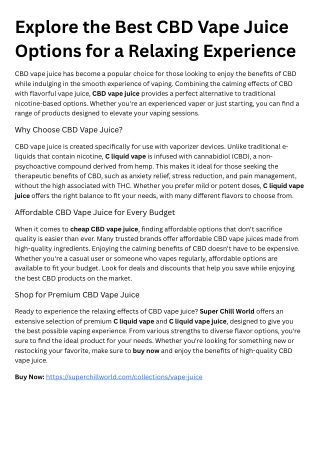 CBD Vape Juice: The Best Choice for a Relaxing Vaping Experience