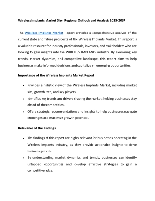 Wireless Implants Market Size: Regional Outlook and Analysis 2025-2037