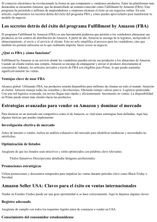 Los secretos detrás del éxito del programa Fulfillment by Amazon (FBA)
