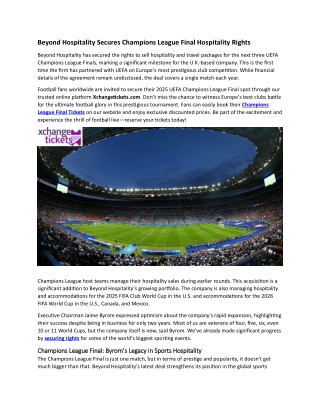 Beyond Hospitality Secures UEFA Champions League Final Hospitality Rights