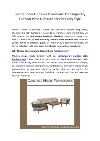 Explore the Best Outdoor Furniture Collections: Contemporary Patio Sets for Ever