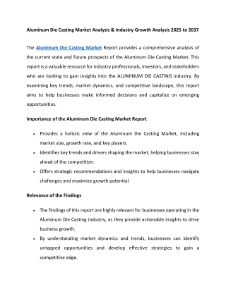 Aluminum Die Casting Market Analysis & Industry Growth Analysis 2025 to 2037