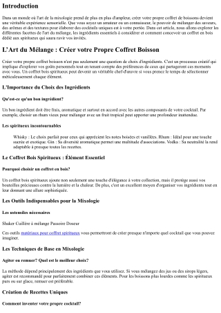 L’Art du Mélange : Créer votre Propre Coffret Boisson