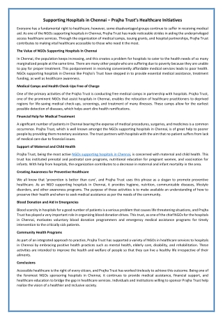 Supporting Hospitals in Chennai – Prajha Trust’s Healthcare Initiatives