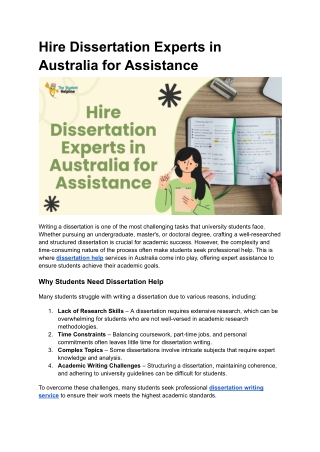 Hire Dissertation Experts in Australia for Assistance