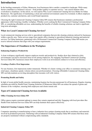 Why Local Commercial Cleaning Services Matter for Edina Businesses