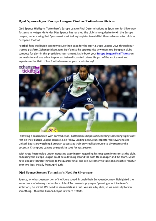 Djed Spence Eyes Europa League Final as Tottenham Strives