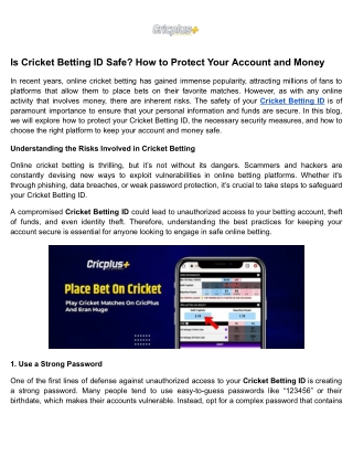 Is Cricket Betting ID Safe_ How to Protect Your Account and Money