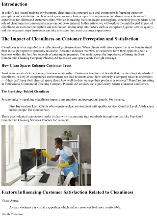 The Impact of Cleanliness on Customer Perception and Satisfaction