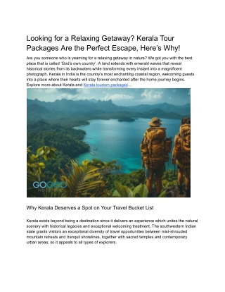 Looking for a Relaxing Getaway Kerala Tour Packages Are the Perfect Escape, Here’s Why!