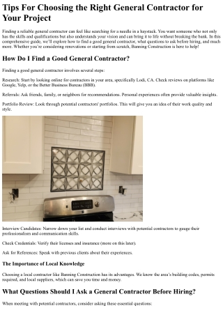 Tips For Choosing the Right General Contractor for Your Project