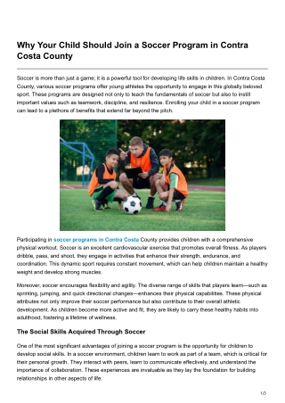 Why Your Child Should Join a Soccer Program in Contra Costa County
