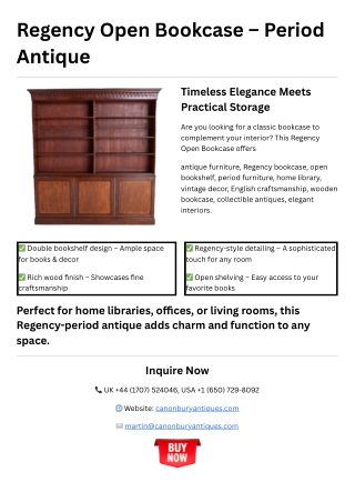 Regency Open Bookcase Double Book Shelf Period