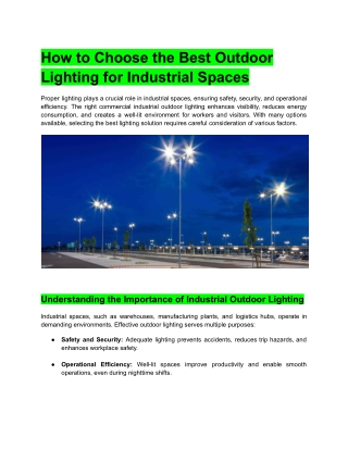 How to Choose the Best Outdoor Lighting for Industrial Spaces