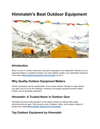 Designed for Adventure – Best Outdoor Equipment by Himmaleh