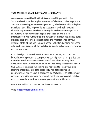 TWO WHEELER SPARE PARTS AND LUBRICANTS