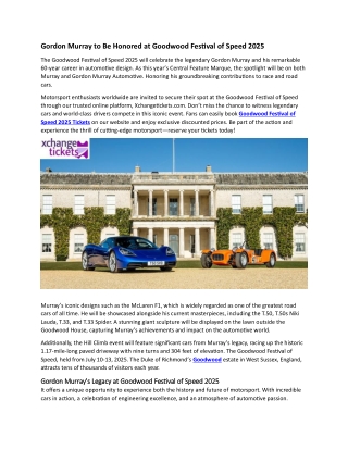 Gordon Murray to Be Honored at Goodwood Festival of Speed 2025