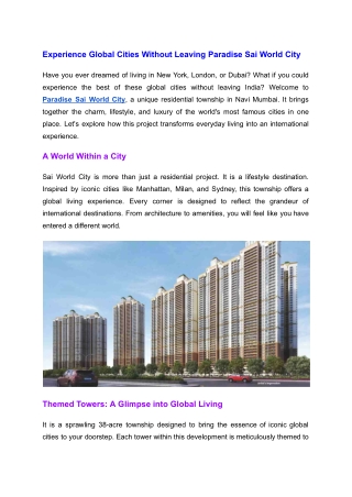 Experience Global Cities Without Leaving Paradise Sai World City