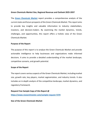 Green Chemicals Market Size, Regional Revenue and Outlook 2025-2037