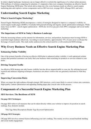 Why Every Business Needs an Effective Search Engine Marketing Plan